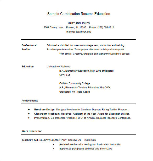 Combination Resume Template 9  Free Word Excel PDF Format Download