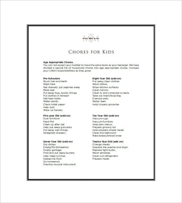 chore list for kids