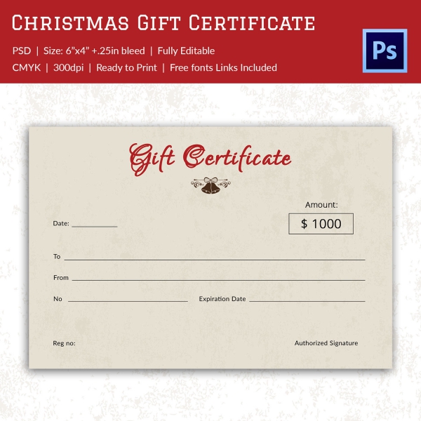 Christmas Gift Certificate Card With Red Bow