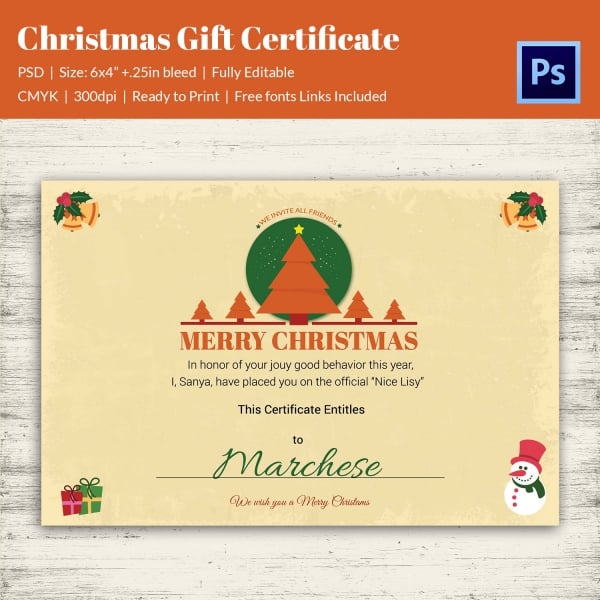 download customizable christmas gift certificate 4%c3%976 size