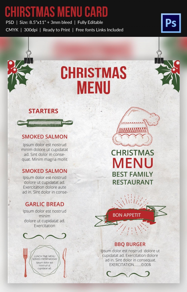 Christmas Menu Template 37 Free PSD EPS AI Illustrator Word 