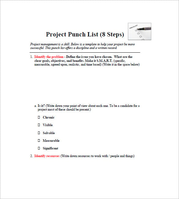 commercial construction punch list template