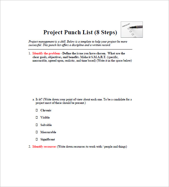 Punch List Template 8 Free Word Excel PDF Format