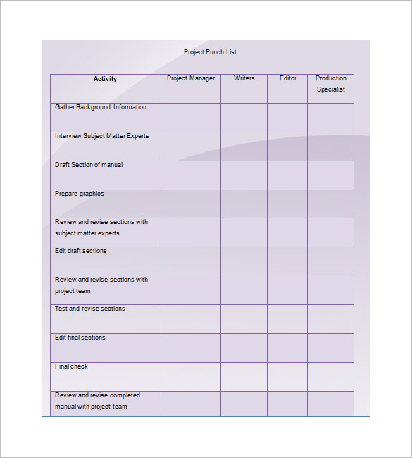 punch list template excel