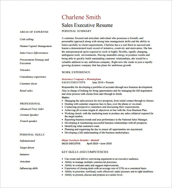 sales executive resume pdf free download