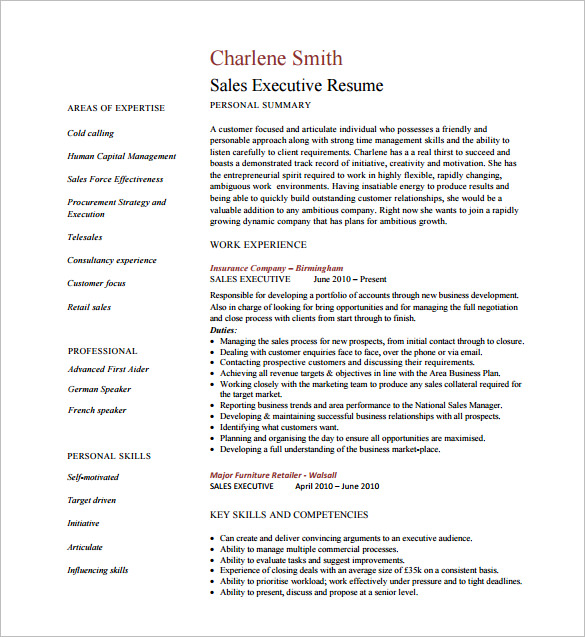 seasoned sales executive resume