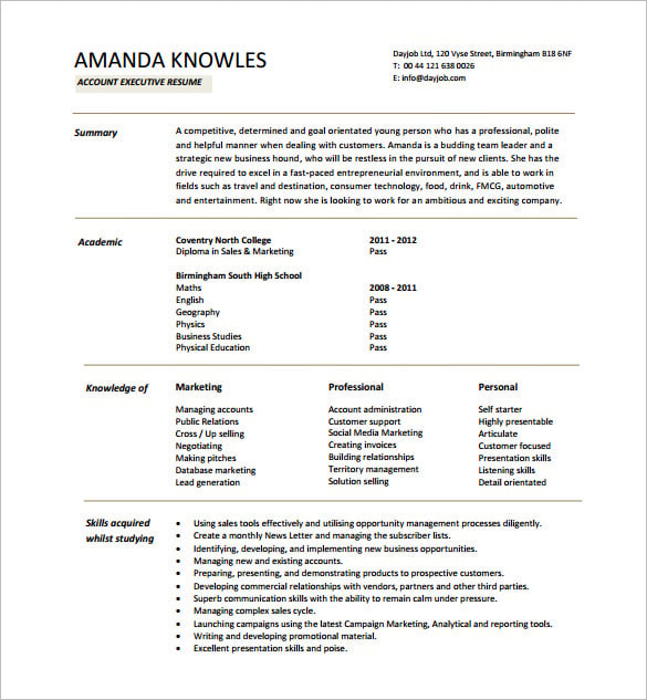 account executive resume pdf free download