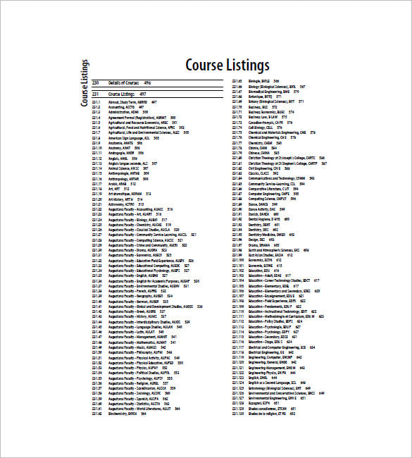 course list template