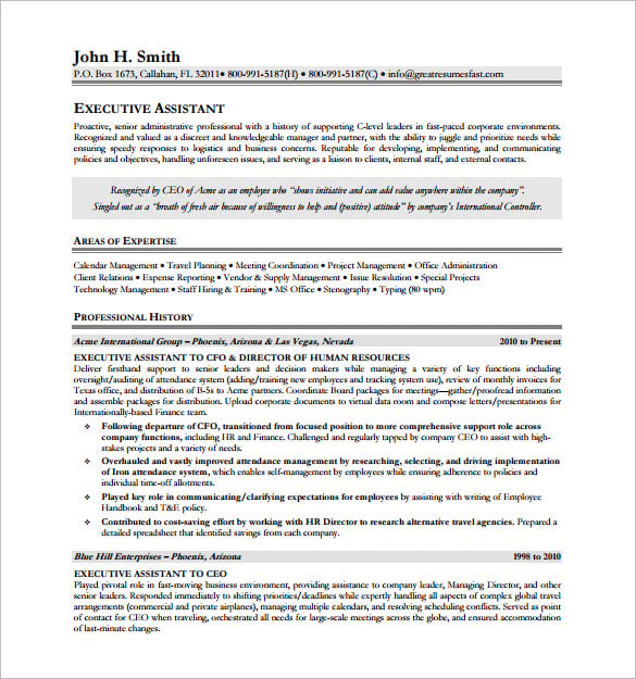 executive assistant resume pdf free download