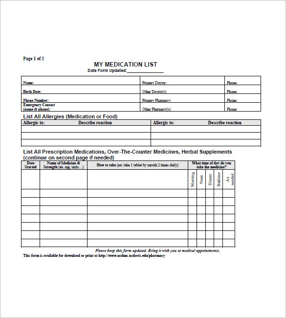 Medication List Template 10+ Free Word, Excel, PDF Format Download