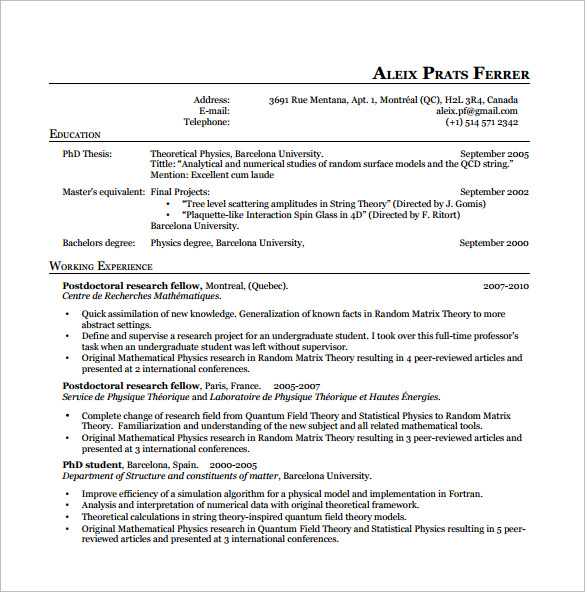 latex physics resume pdf free download