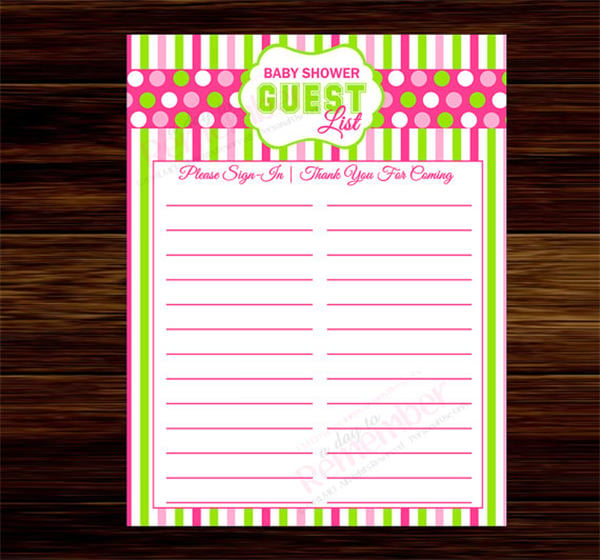 Baby Shower Guest List Template - 8+ Free Word, Excel, PDF ...