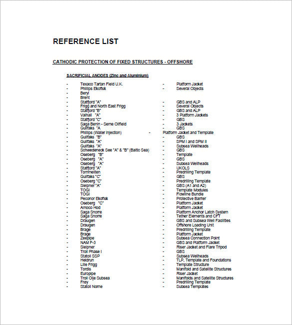 job reference list template