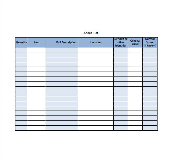 asset list template
