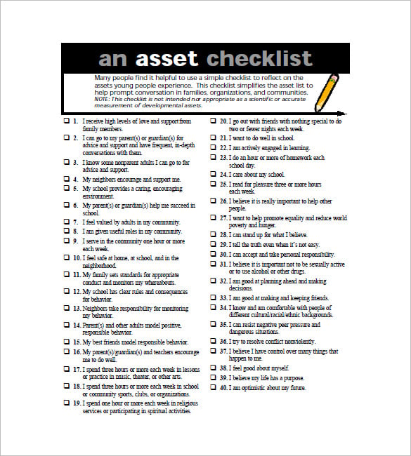 list of fixed assets