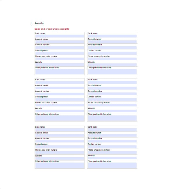 personal asset list template