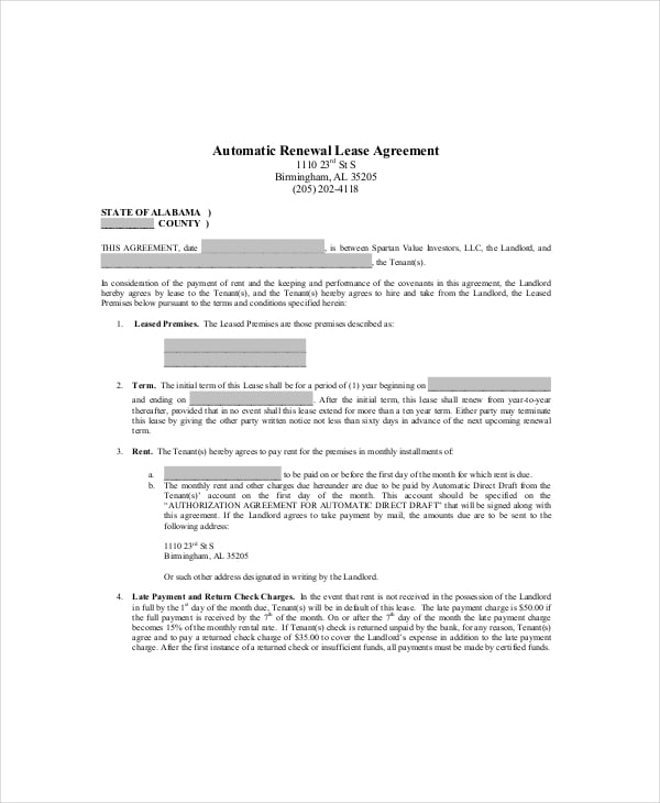 auto renewal lease agreement