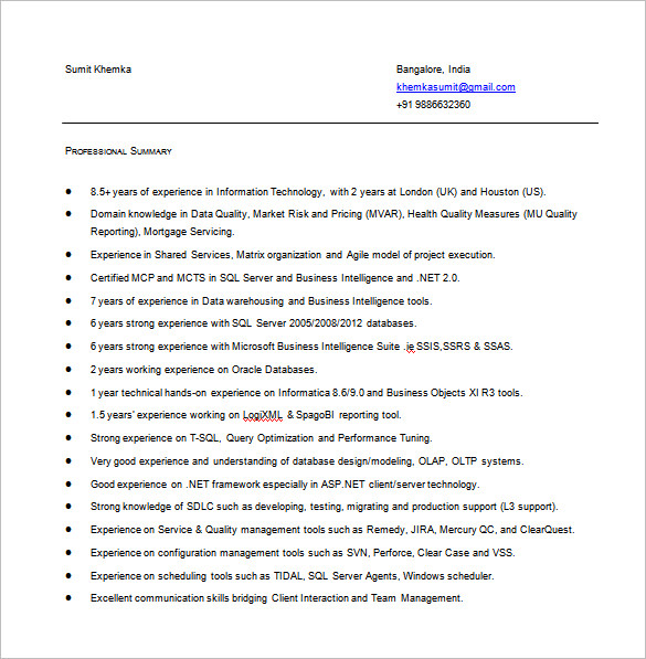 business intelligence resume in ms word free download