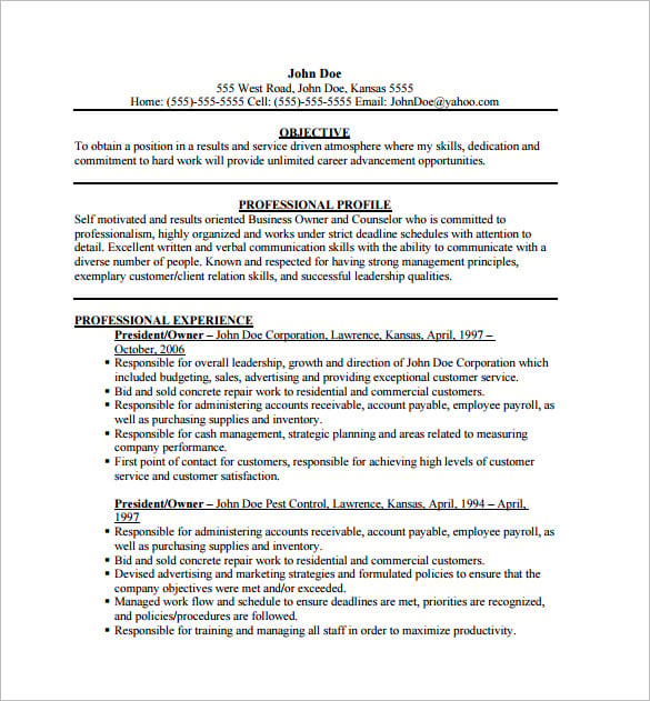 Business Resume Template 11 Free Word Excel Pdf Format Download