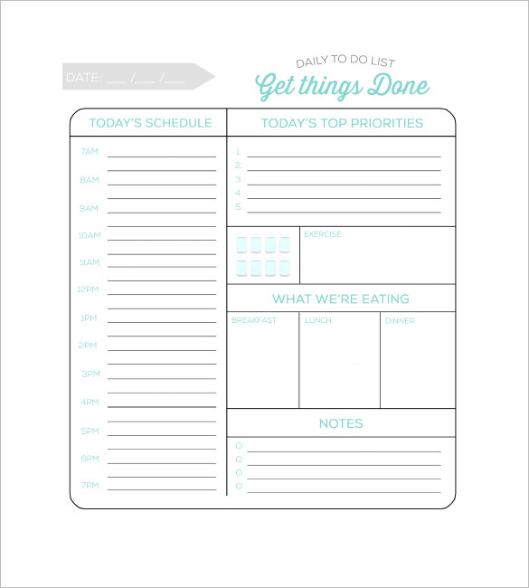 daily to do list template for word