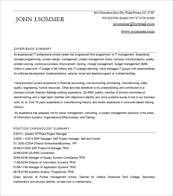 Project Manager Resume Template Word Free Download Project Manager 