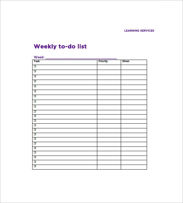 weekly todo list