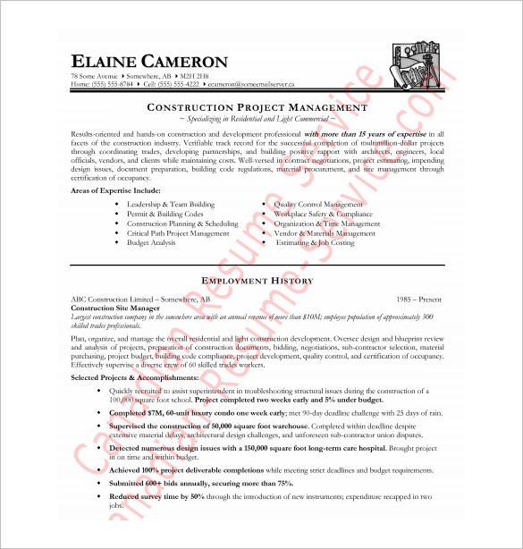 construction manager resume free pdf download