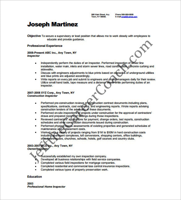 resume-template-construction-inspector-pdf-download
