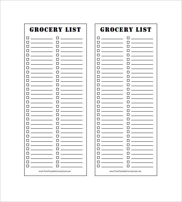 grocery list template