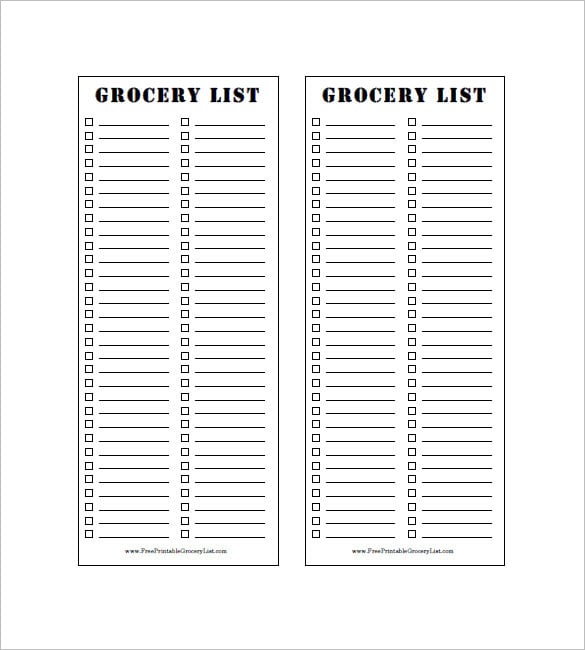 13 Blank Grocery List Templates PDF DOC Xls