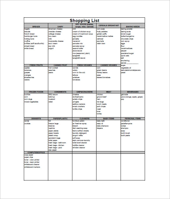 13+ Blank Grocery List Templates - PDF, DOC, Xls