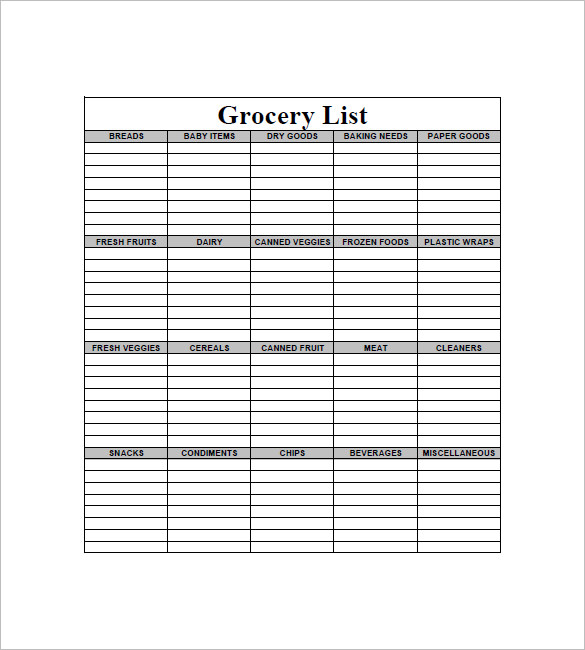 13 blank grocery list templates pdf doc xls free