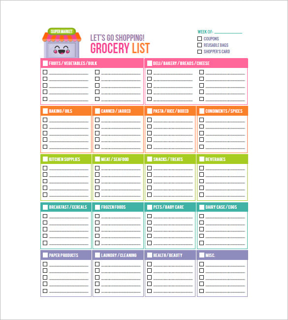 Grocery List Template Excel Free Download Template Card