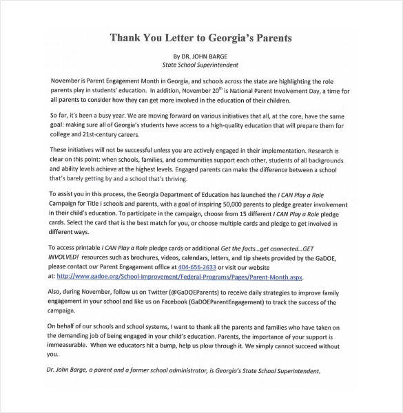 6 Thank You Letter To Parents Pdf Doc Free Premium Templates