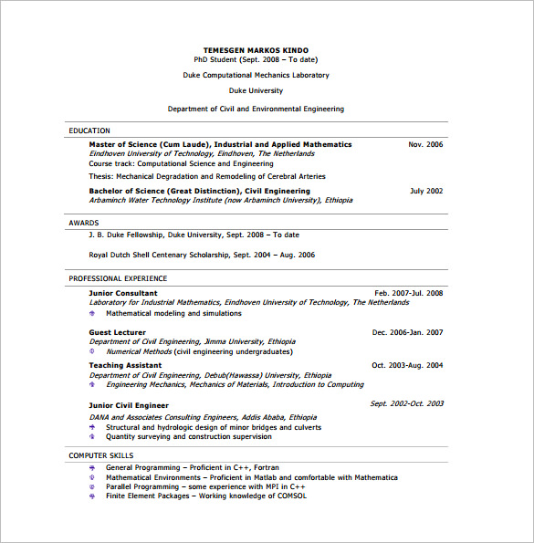 Resume for fresh civil engineers