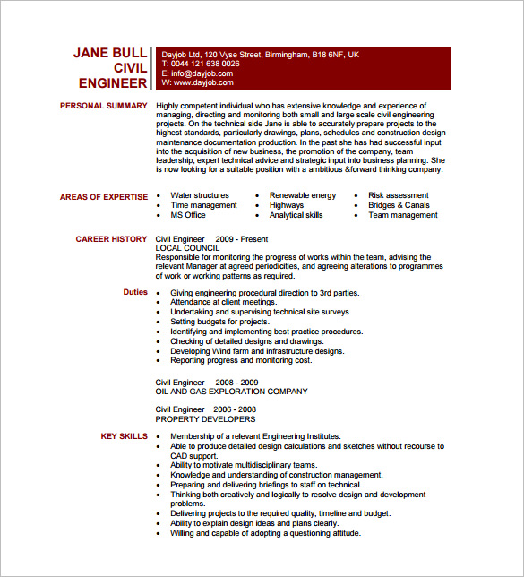 civil project engineer resume pdf free download