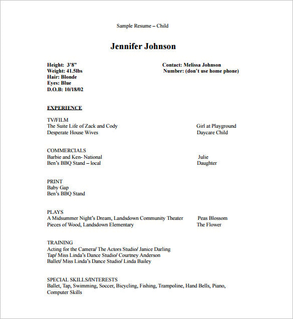 Acting Resume Template 7 Free Word Excel Pdf Format Download