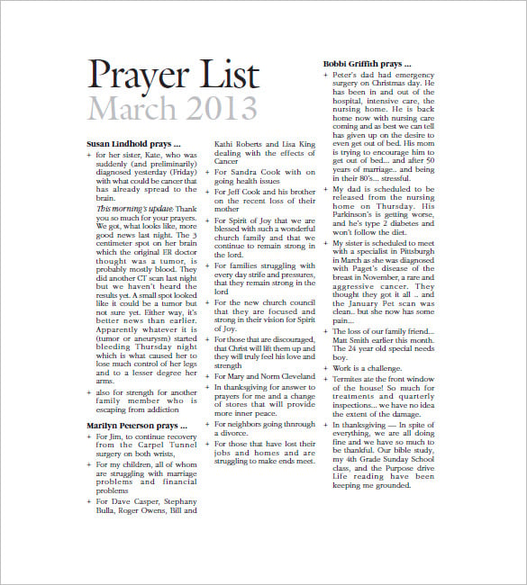catholic prayer list template