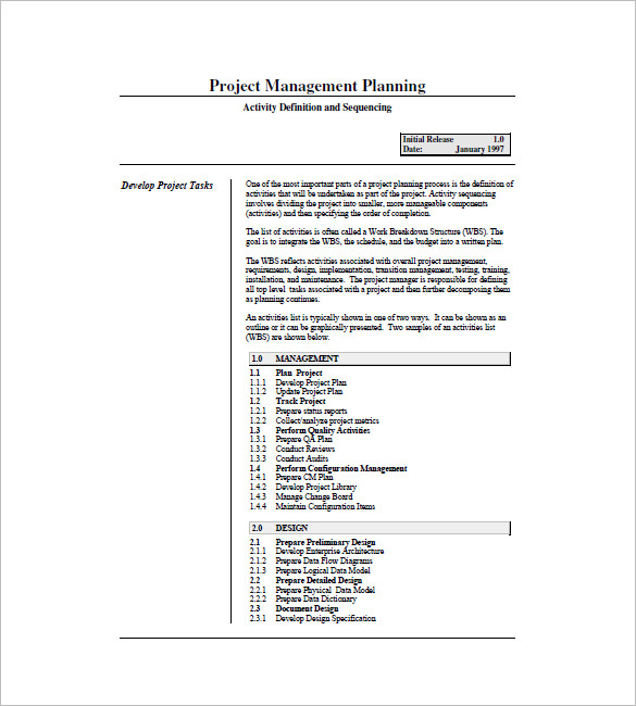 sample project task list template