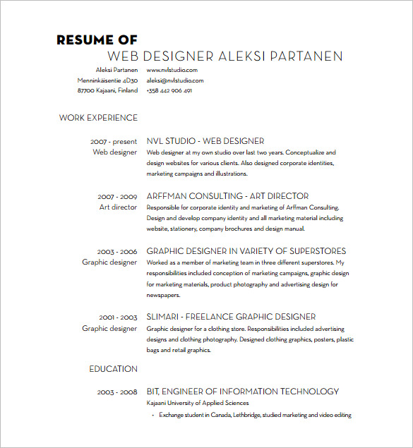 Designer Resume Template - 8+ Free Word, Excel, PDF Format Download