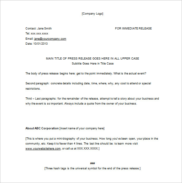 blank event press release sample download