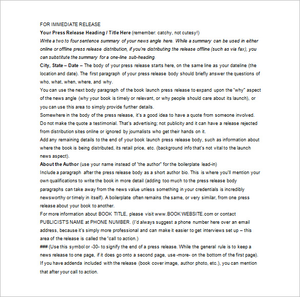 28+ Press Release Template Word, Excel, PDF