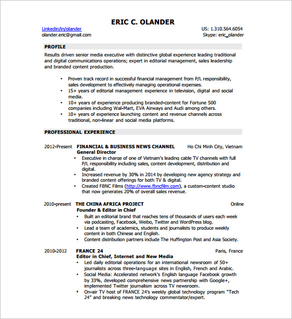 digital poducer resume