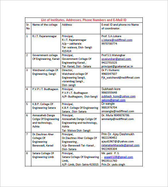 Mailing List Template Excel