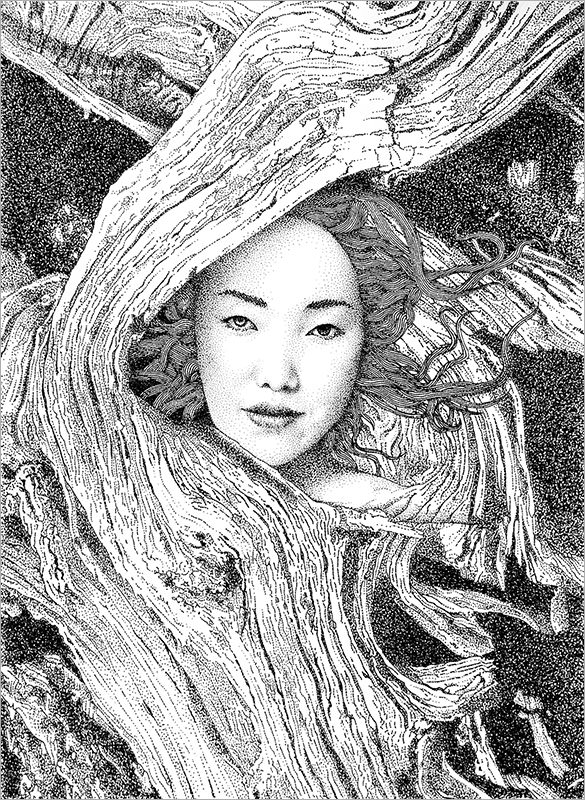 hidden woman free pointillism art