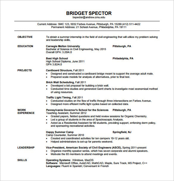 resume template for fresher  u2013 10  free word  excel  pdf