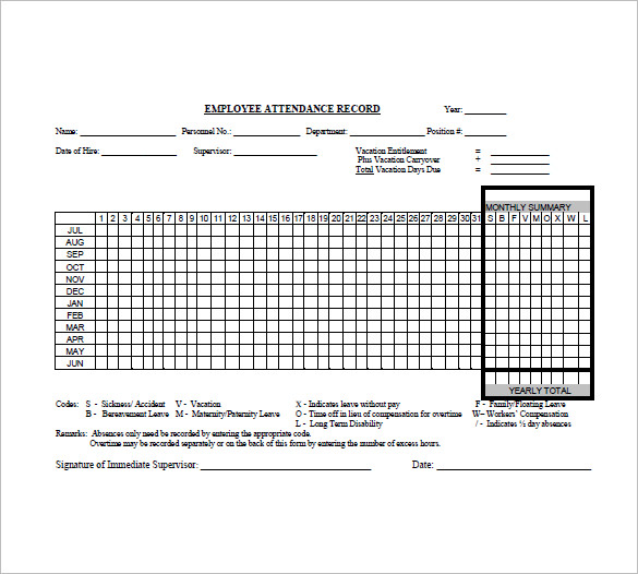 Attendance list Template