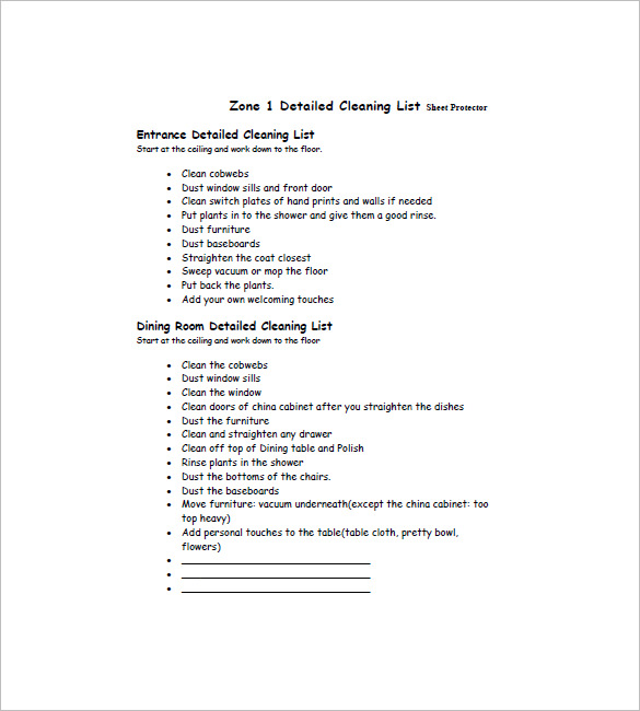 Cleaning List Template – 10+ Free Word, Excel, PDF Format Download ...