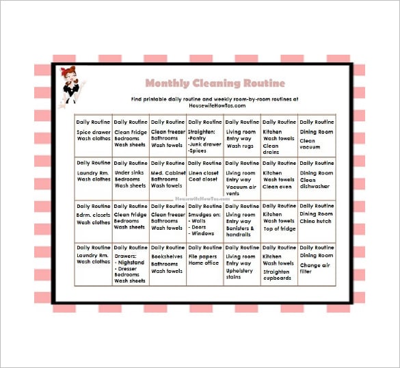 monthly house cleaning schedule template