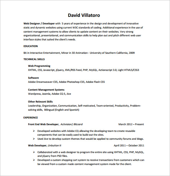 20+ Web Developer Resume Templates - DOC, PDF
